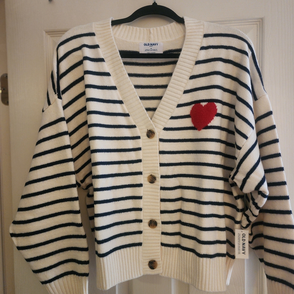 Old Navy Women's Striped Cardigan Sweater - Cream and Black
